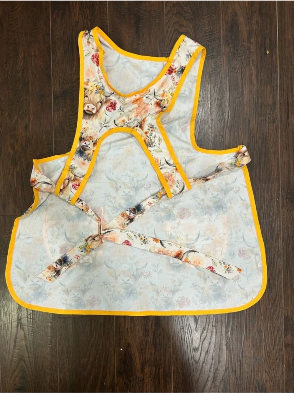 Handmade Highland Cow Floral Apron Farmhouse Kitchen Cooking Gardening Gift OS
